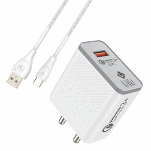 U&i 22 W 1.5 A Mobile Alien Series 22W Quick Charger Single USB Port with Type-C Cable Charger with Detachable Cable (White, Cable Included) - U&i World