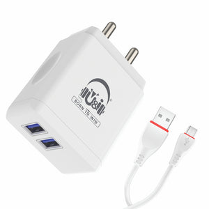 U&i 5 W 3.4 A Multiport Mobile Robber Series 3.4A Fast Charger with Dual USB Port UiCH-3501 Charger with Detachable Cable (White, Cable Included) - U&i World